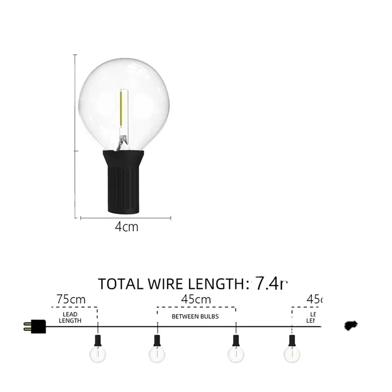 High Quality Filament 50FT 15meter LED Solar Lamp Bulb for LED String Lights