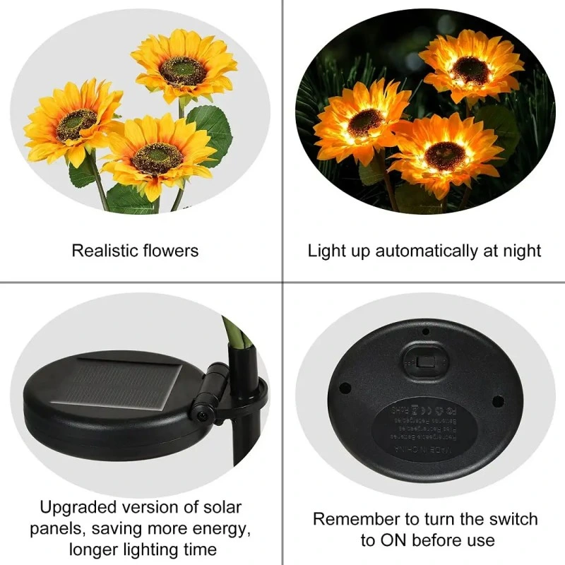Outdoor Waterproof Landscape Decorative Flower Lamps Solar LED Garden Sunflower Stake Lights
