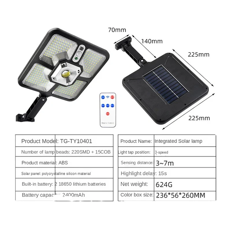 Waterproof 220 LED Square Cordless Motion Sensor Solar Road Lights, Security LED Solar Flood Light Outdoor