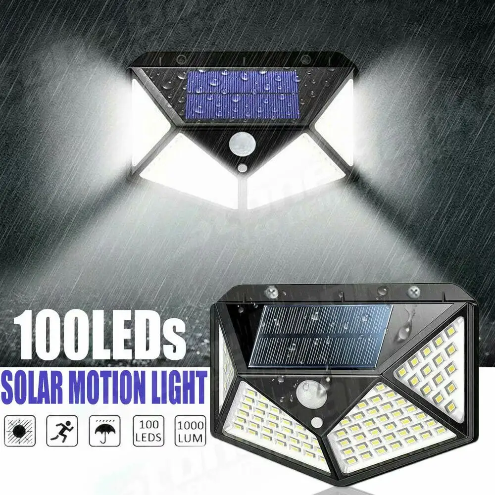 Solar Light Outdoor 100 LED 270 Degree Wide Angle PIR Motion Sensor Waterproof Durable Solar Powered Security Wall Lights 3 Mode