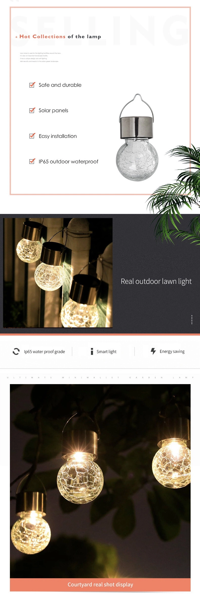 Good Sales Waterproof LED Small Chandelier Light-Controlled Glass Lawn Solar Garden Decorative Light