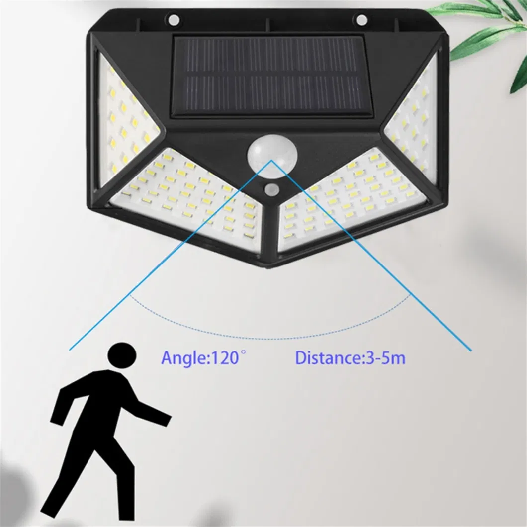 Waterproof Outdoor Backyard Garden Stair Solar Powered 4 Sides Lighting Wall Lamp 100LED Motion Sensor LED Solar Lights