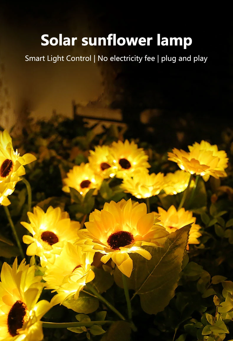 2023 LED Solar Sunflower Lights String Outdoor Waterproof Christmas Garden Decoration Ground Plug Lights