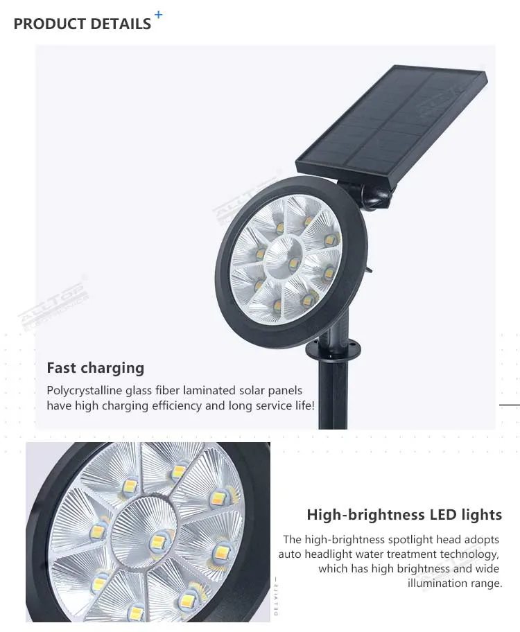 Alltop IP65 Waterproof Adjustable RGB Outdoor Garden Lawn Landscape Path LED Solar Spot Light