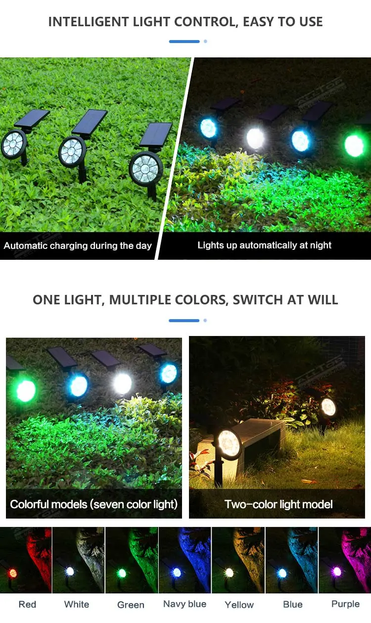 Alltop IP65 Waterproof Adjustable RGB Outdoor Garden Lawn Landscape Path LED Solar Spot Light