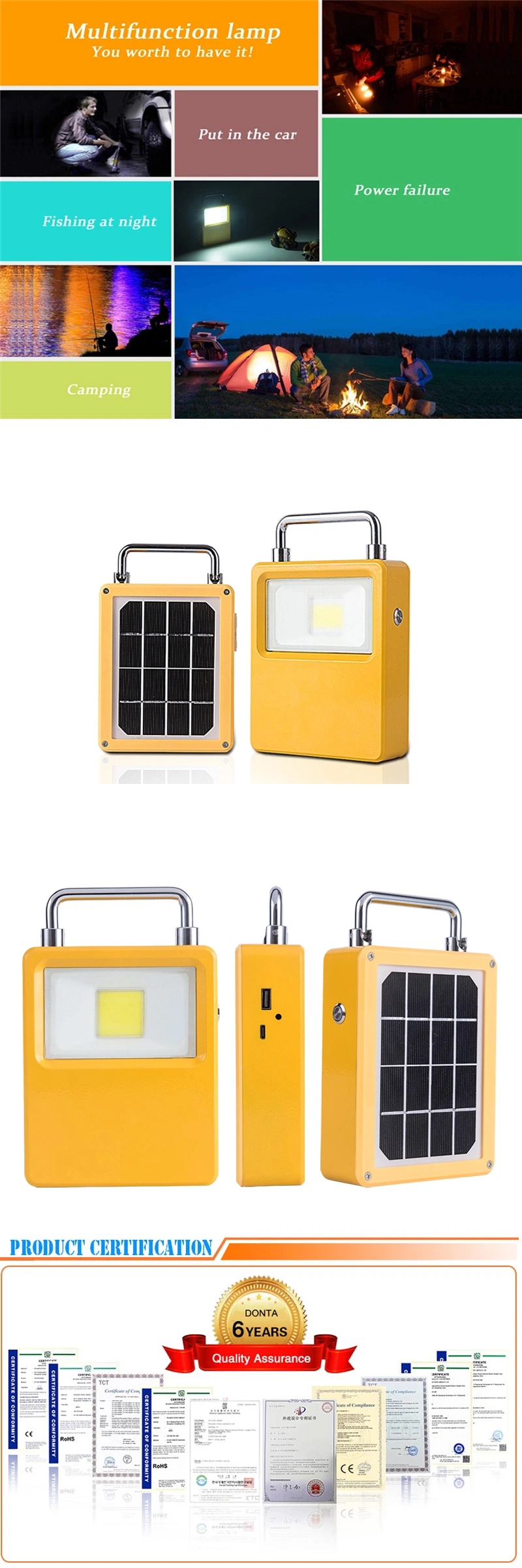 20W Waterproof Portable Outdoor Battery Solar Rechargeable LED Hiking Camping Emergency Light
