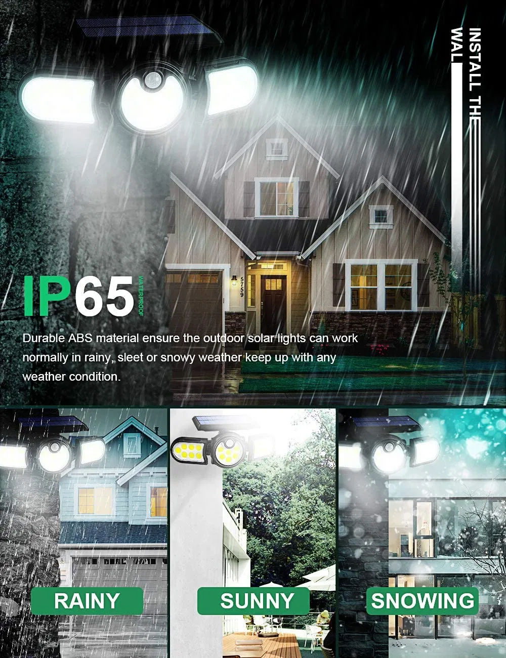 Outdoor IP65 Waterproof 450 Lumens 3 Modes 140LED Wireless Wall Solar Motion Sensor Safety Light for Garden Terrace Garage