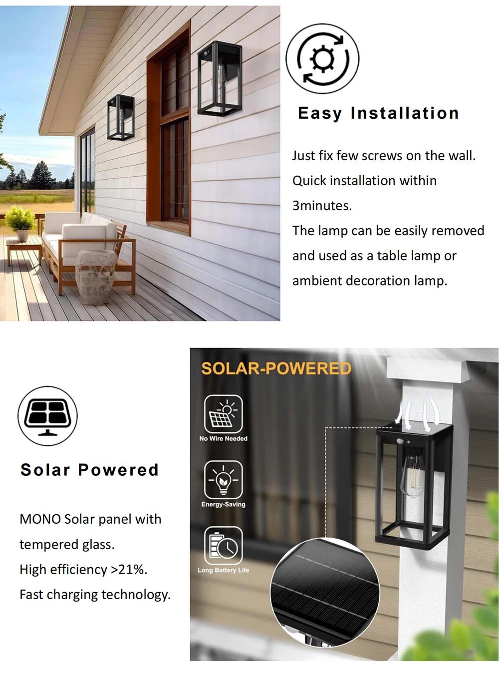Newsky Outdoor Weatherproof Garden Lawn Pathway Decorative Sensor Solar Power Wall Light