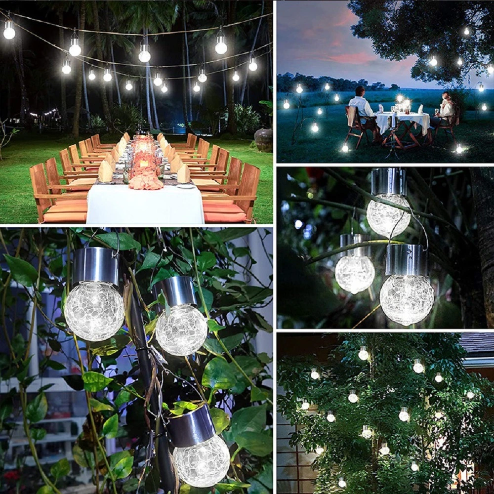 Waterproof with Handle and Clip, with Solar Powered Cracked Glass Ball Hanging Solar Lights for Garden, Yard, Patio, Fence, Tree Bl18067