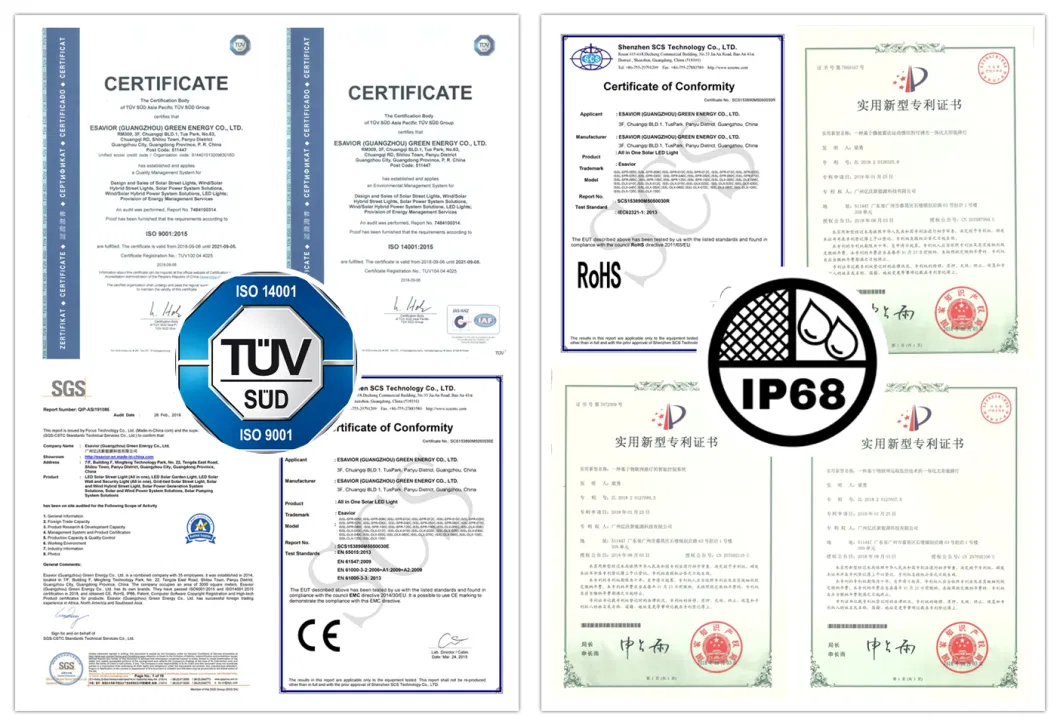 TUV Ce ISO Certificated Energy Saving IP66 Waterproof 20W Solar LED Street Light Mounted Path Lights