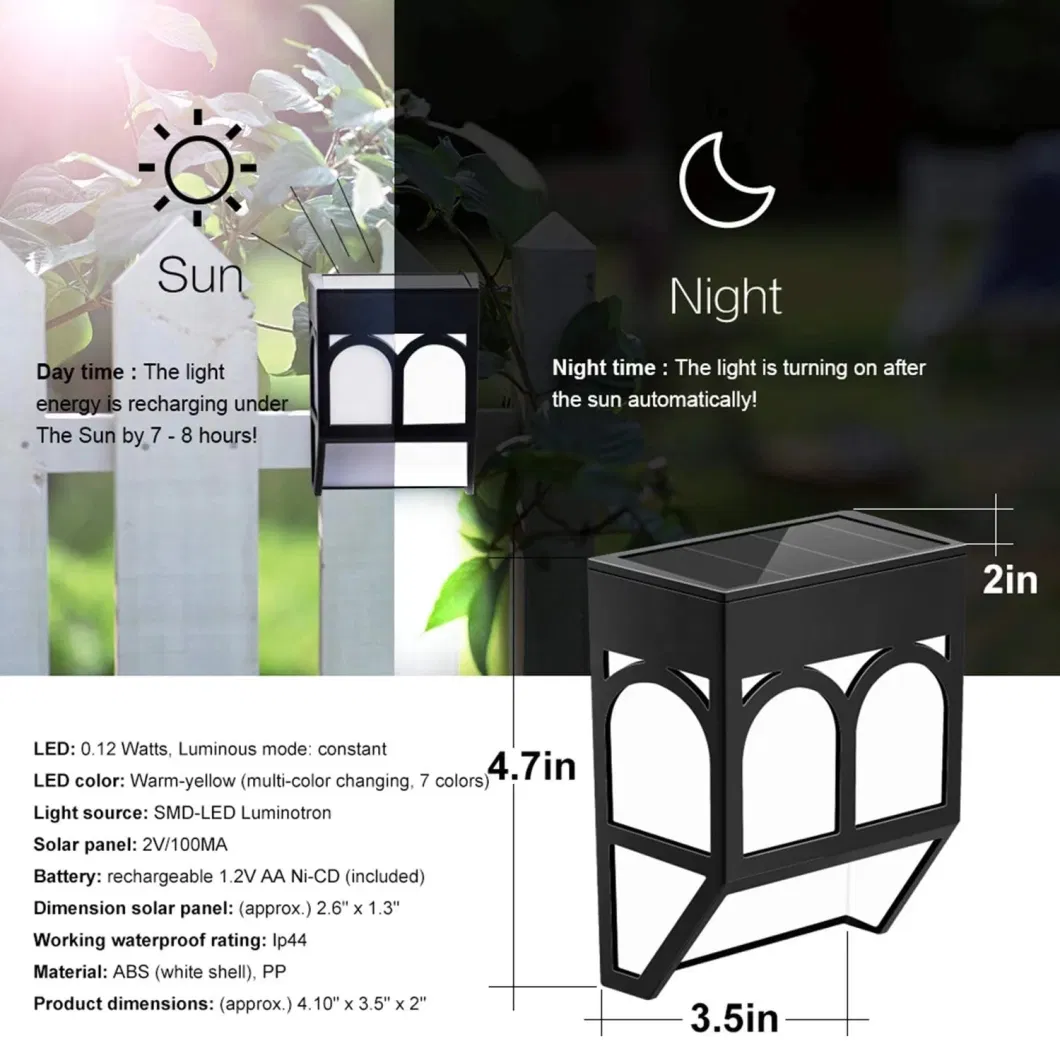 Waterproof LED Fence Post Lights Garden Lights Solar Power Panel Lamp Mounted Outdoor Fence Pathway Wall Light