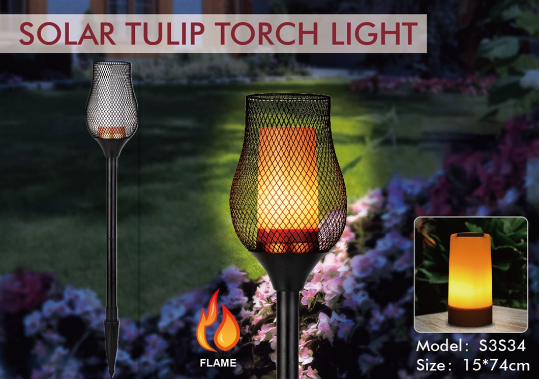 74cm Metal Solar Garden Torch Light with Flickering Flame Effect
