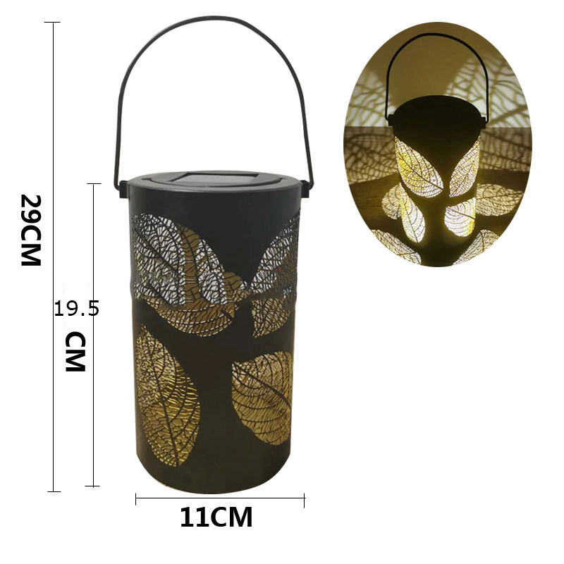 Decorative Solar Powered Lantern Outdoor Waterproof LED Hanging Lamp Metal Hollow Warm Light