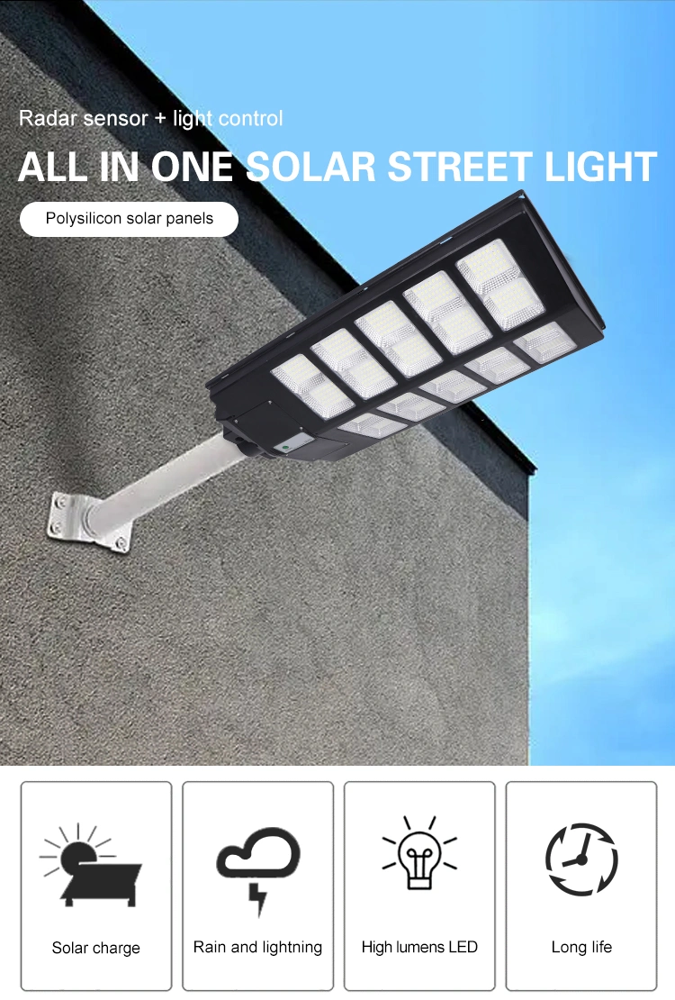 High Power Remote Motion Sensor Battery IP65 Waterproof 300W 400W 500W Integrated LED All in One Solar Street Light