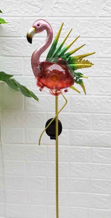 Metal Flamingo Garden Stake with Solar Lights for Courtyard Decor