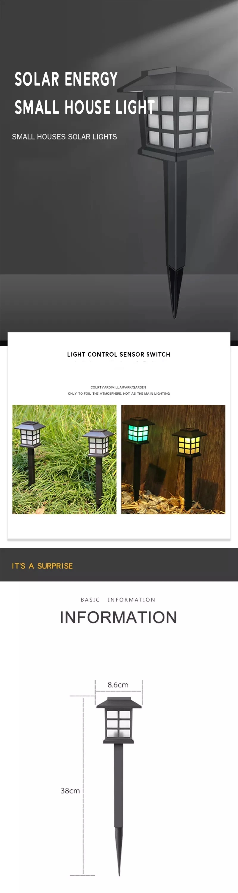 Solar Lawn LED Plastic House Lights Retro Garden Landscape Plug-in Lawn Lights Garden Home Outdoor Houses Path Villas