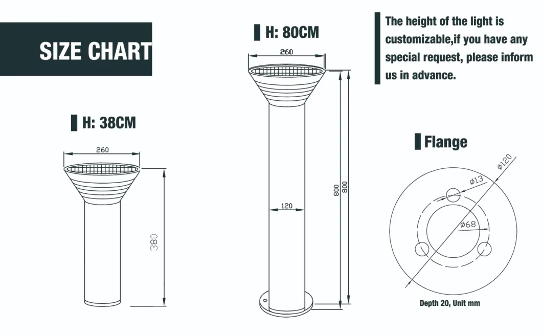 Outdoor Casting Aluminum LED Solar Bollard Garden Light for Home