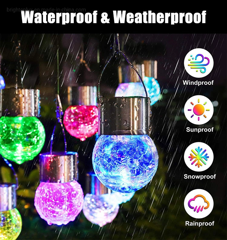 Brightenlux Hot Selling Colorful Waterproof Outdoor Hanging Decoration Cracked Glass Ball Style Solar Garden Light