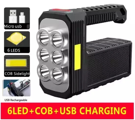 Multifunctional Emergency Solar Powered Flashlight, Outdoor Portable Searchlight Rechargeable Spotlight