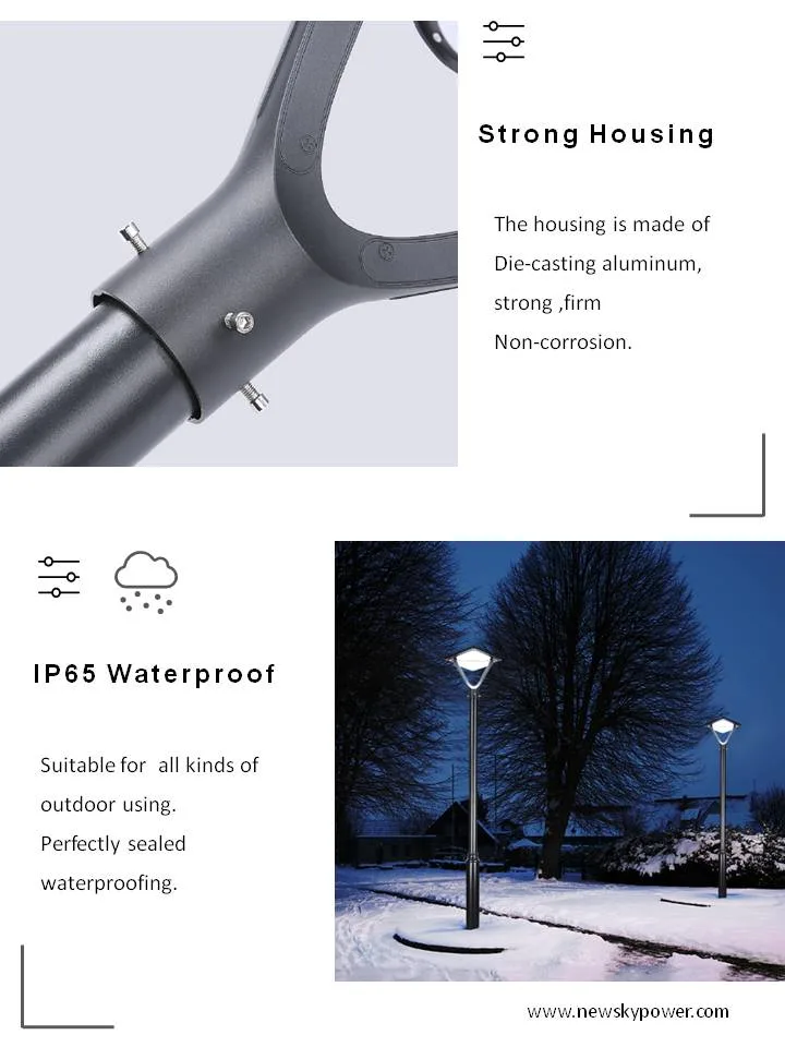 Newskypower 20W Weatherproof Modern Design Easy Install Durable Solar Courtyard Light for Park Street Garden Ground