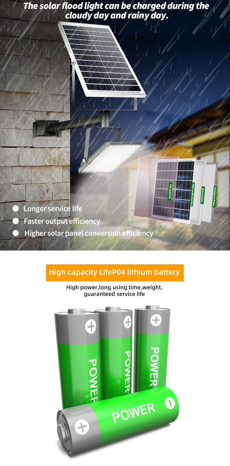 Brightest IP65 200W Outdoor Rechargeable LED Solar Flood Light with Remote Control
