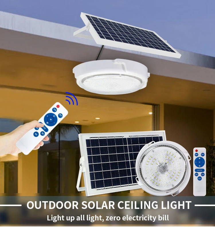 Round Remote Control IP44 Waterproof Garden Home 12V 40W Indoor Solar Ceiling Light