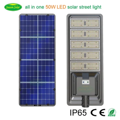  IP65 All in One Style Lighting 6m Outdoor Solar Street Illuminazione con luce LED da 50 W e batteria LiFePO4