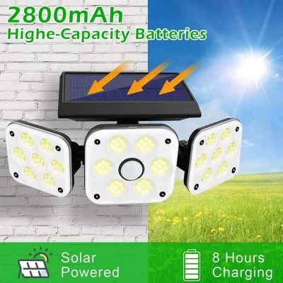 Sensore di movimento LED per esterni con 180 luci solari a LED impermeabili IP65 Luci 4 testine luci di sicurezza ad alimentazione solare 6500K regolabili extra larghe