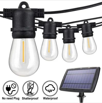 Luci solari da esterno S14 da 48 FT alimentate da giardino con luci a corda con Lampadine LED Edison