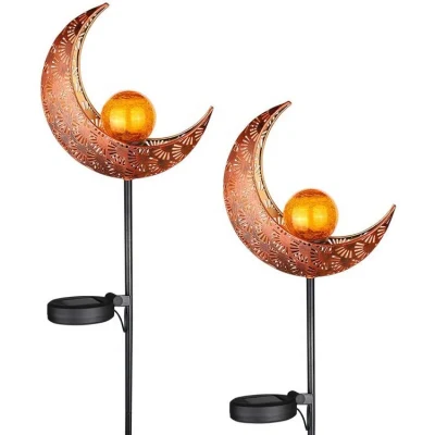 Luna Crackle vetro Globe palo metallo Giardino Solar LED metallo Luci per il patio del prato