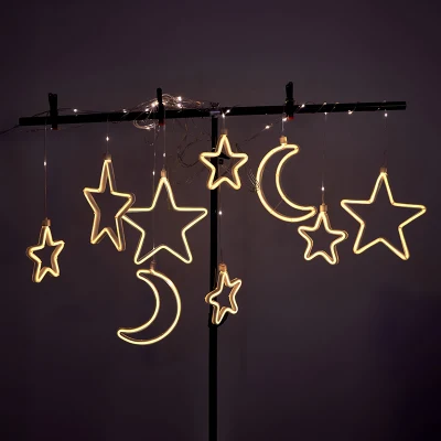  Solare Natale decorazione Fairy luci Festoon LED stringa luci Star Luna Garden Tenda interna Holiday Tree luce decorativa