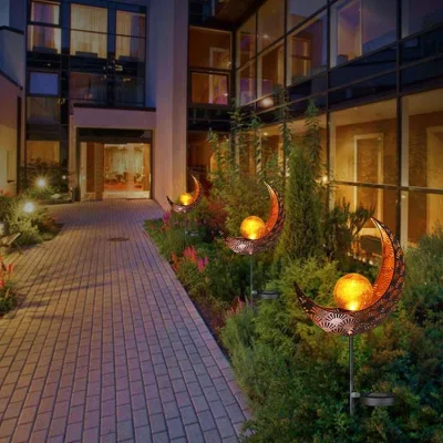 Luna Crackle vetro Globe palo metallo Giardino Solar LED metallo Luci per il patio del prato