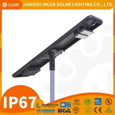  Integrato in alluminio IP65 IP66 IP67 impermeabile per esterni Illuminazione stradale a LED a luce solare da giardino con sensore di movimento al litio Batteria e pannello
