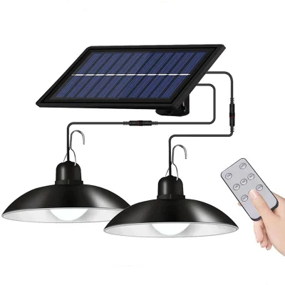 Lampada a sospensione solare impermeabile IP65, doppia testa, per esterni, con lampo per interni Cavo per Garden Yard