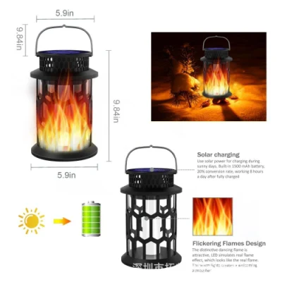 Lampada solare a risparmio energetico con lampada a pangallo IP55 impermeabile Lanterna da parete solare che sfarfalla Luce di fiamma Bl20649