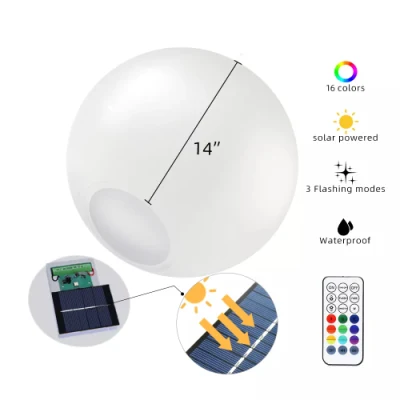 Telecomando impermeabile IP68 da 14&quot; RGB LED a luce solare flottante Luci a sfera per giardino decorazione a pollo