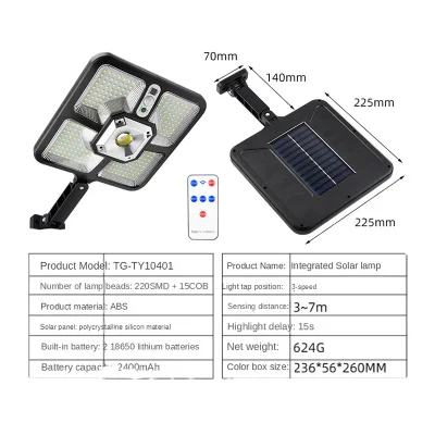 Lampada da parete per esterni a luce solare stradale impermeabile 3 modalità PIR Sensore di movimento patio giardino portico Garage illuminazione di sicurezza