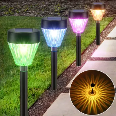 2023 Nuova decorazione ABS ricaricabile solare alimentazione illuminazione ambiente RGB Lampada solare da giardino LED Diamond Stake Light per esterni IP65 impermeabile Luce percorso solare