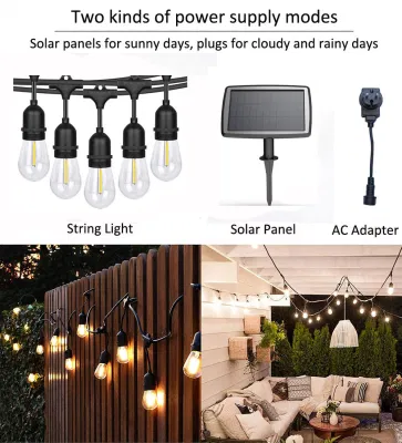 Luci solari da esterno S14 da 48 FT alimentate da giardino con luci a corda con Lampadine LED Edison