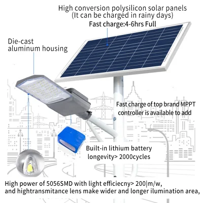 Lampada da esterno da 500 W con illuminazione stradale solare, proiettore LED di sicurezza IP67 da tramonto a alba con asta di montaggio per telecomando e staffa per giardino, campo, parcheggio