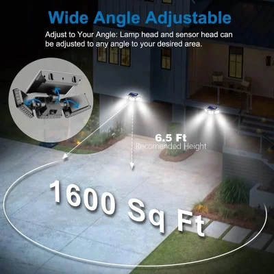 Sensore di movimento LED per esterni con 180 luci solari a LED impermeabili IP65 Luci 4 testine luci di sicurezza ad alimentazione solare 6500K regolabili extra larghe