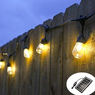 Luci solari da esterno S14 da 48 FT alimentate da giardino con luci a corda con Lampadine LED Edison