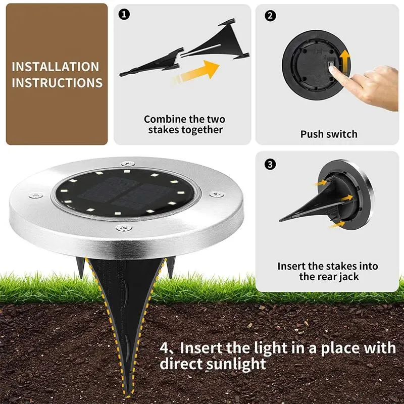 Amazon Ebay Hot Sale 8 Auto on off Night Security Disk Powered LED Garden Light Walkway Outdoor Solar Ground Lights