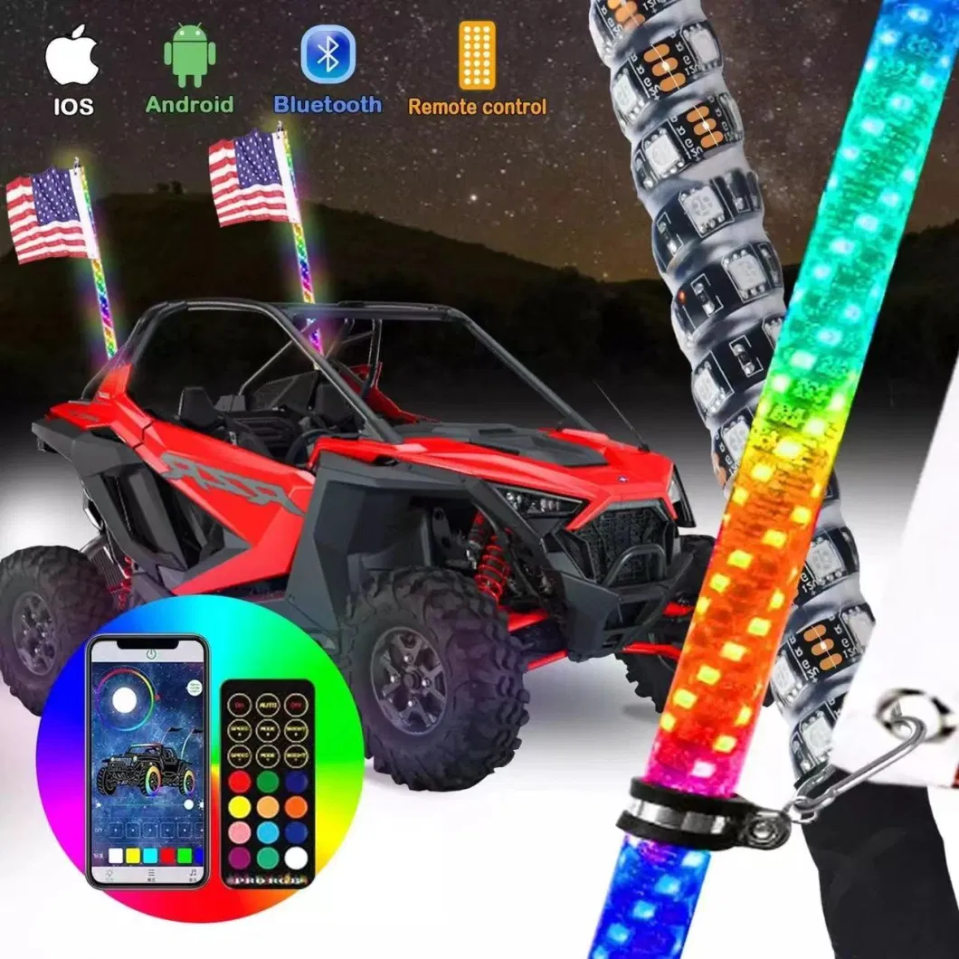 APP Control 3FT 1PC RGBW Chasing Offroad LED Whip Light 12V Spiral LED Flag Pole Safety Antenna Whip Lights for Jeep Toyota 4X4