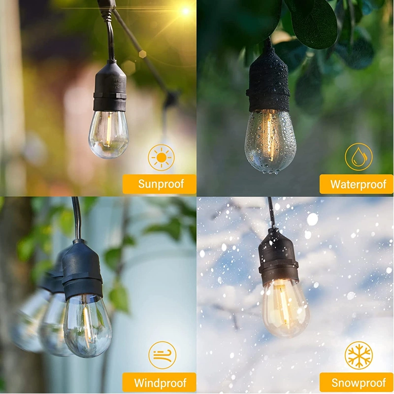 Waterproof Solar LED Outdoor String Lights 1W Retro Edison Globe Bulbs Soft White 48 FT Create Cafe Ambience in Your Yard, Pergola