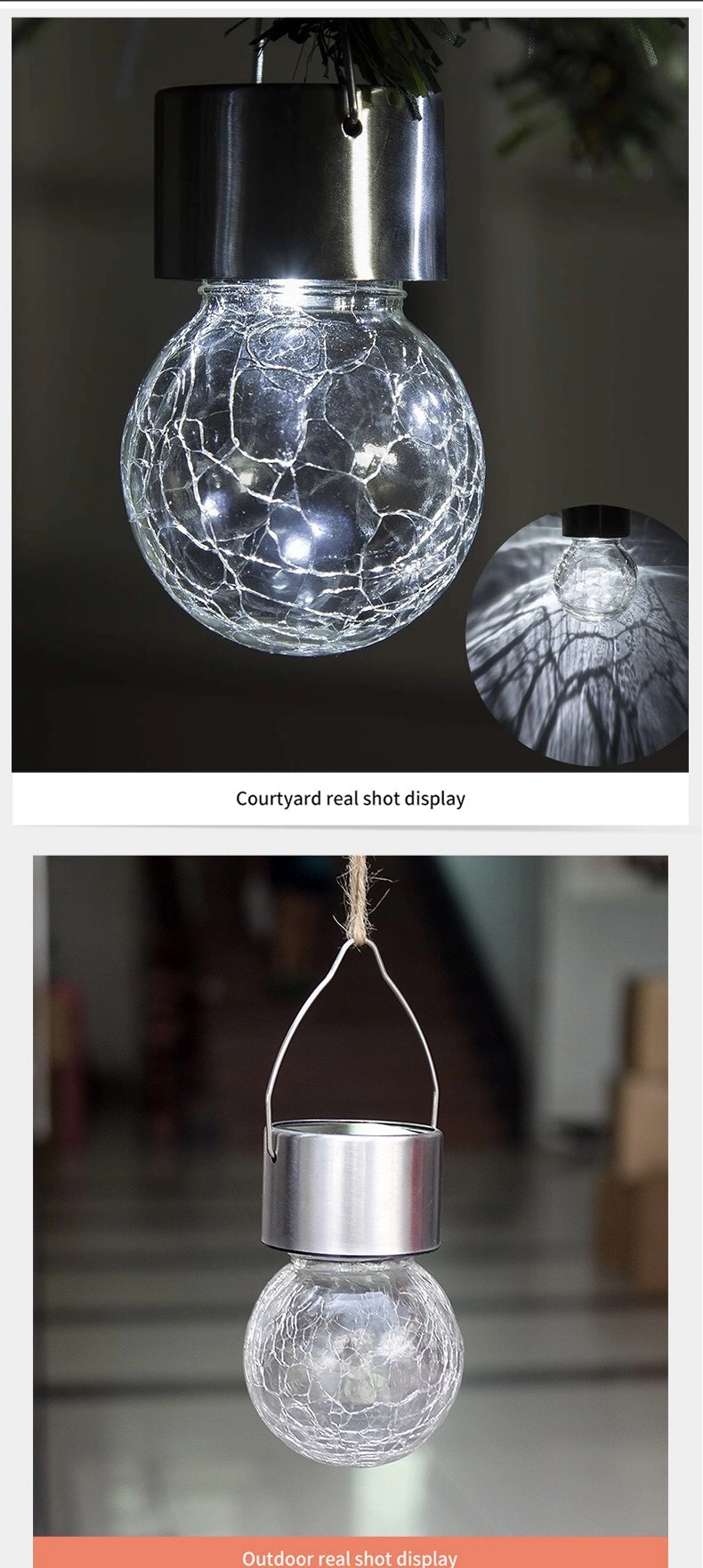 High Quality Festival Hanging Solar Light Colorful Cracked Hanging Ball Light Waterproof Outdoor Solar Lantern