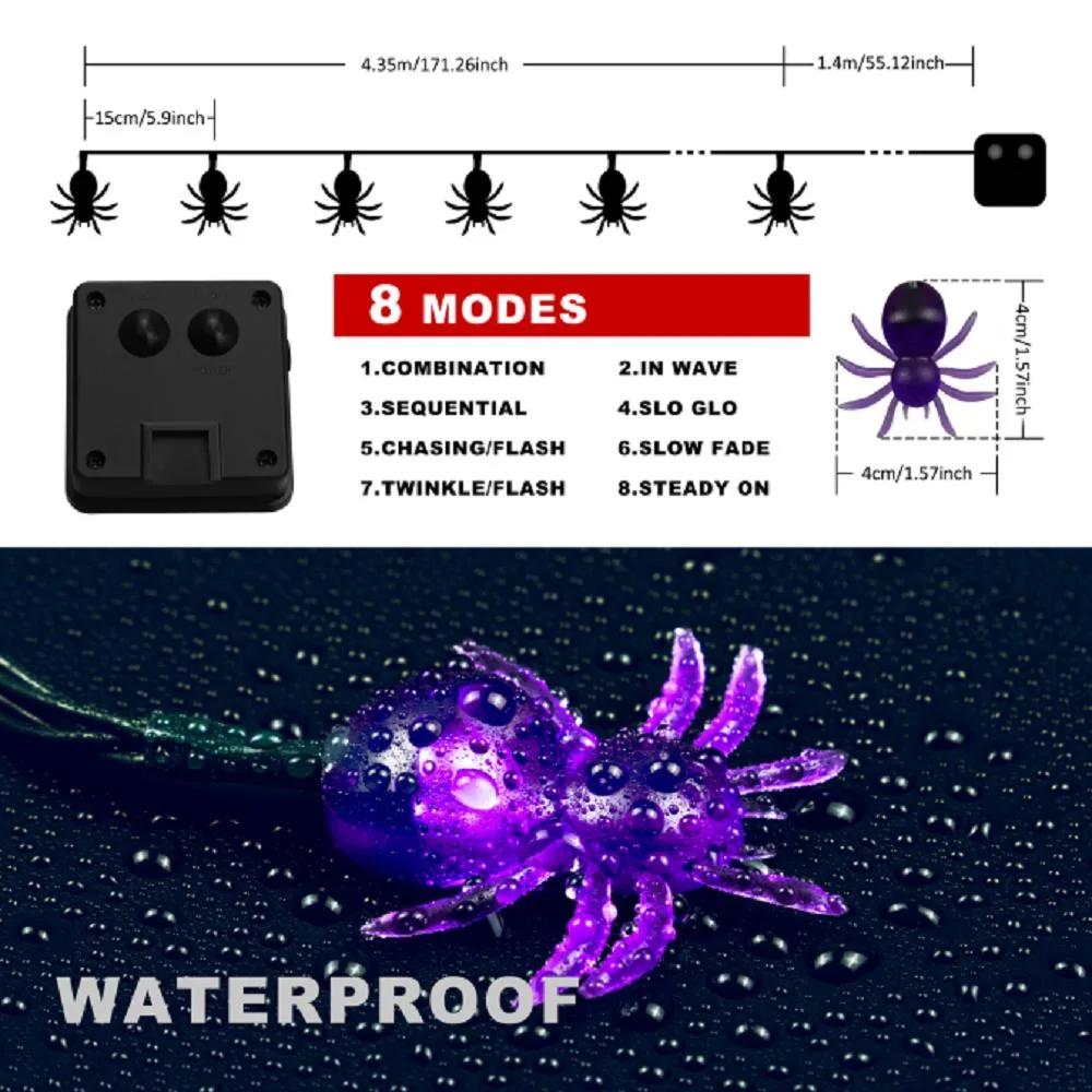 Solar Purple Spider Waterproof Fairy Lights Outdoor Halloween Decoration String Lights