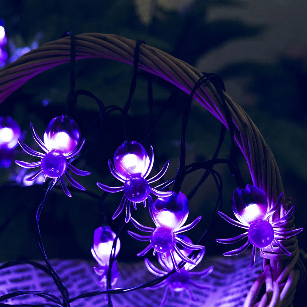 Solar Purple Spider Waterproof Fairy Lights Outdoor Halloween Decoration String Lights