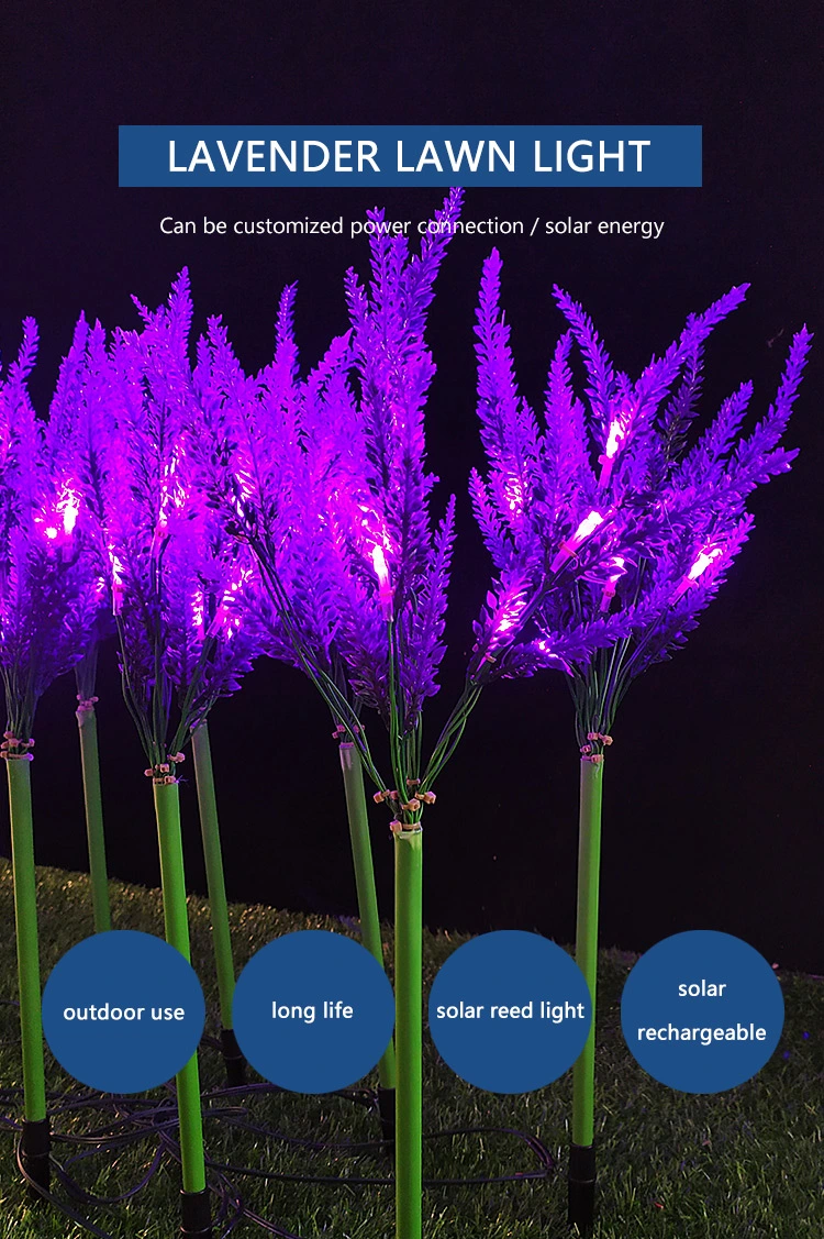 Outdoor IP65 Waterproof Decorative LED Lavender Garden Lamp Solar Flower Lights for Walkway Wedding Party Yard Patio Pathway