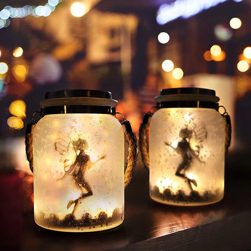 Solar Frosted Glass Hanging Mason Jar Lights Solar Fairy Lanterns with 20LEDs and DIY Paper Cards Warm White Light IP44 Waterproof Wyz21021